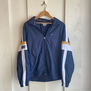 Nike | Vintage Navy Yellow White Stripe Windbreaker Jacket Swoosh Size S